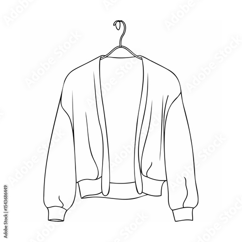 Line art black and white cropped cardigan on hanger