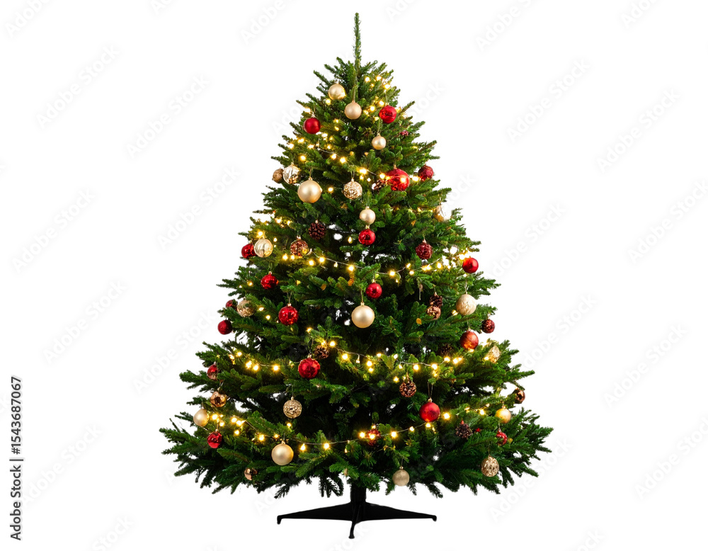 PNG of Christmas tree with lights and ornaments, transparent background. PNG of Christmas tree with lights and ornaments, transparent background.