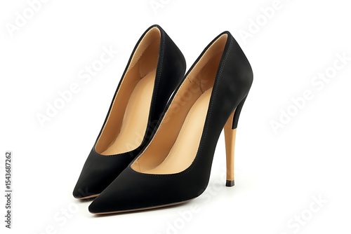 Elegant Black Stiletto Heels Pointed Toe Pumps on White Background, Stylish Footwear