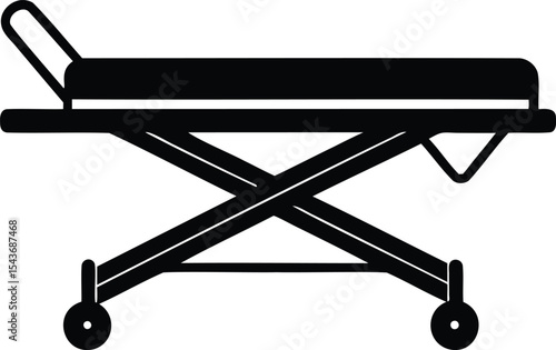 Detailed silhouette illustration of a medical gurney with a minimalistic design