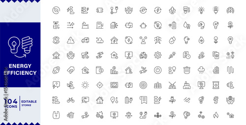 Energy efficiency line icon set. ECO, electric, power, solar panel, economy, Containing energy saving light bulb, sustainability, electricity, price,battery, re-use, and natural icon collection.