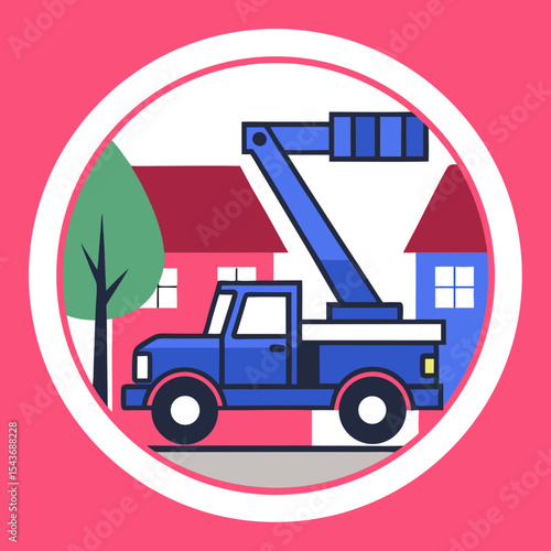 Cherry picker truck near house