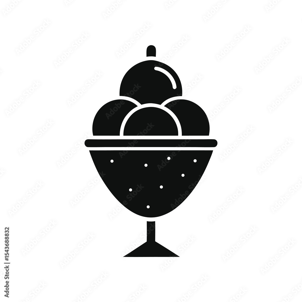 Fototapeta premium Ice cream sundae dessert black silhouette icon
