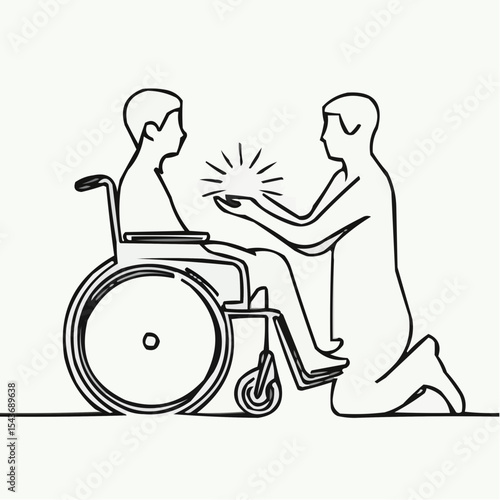 Icon of caregiver assisting person in wheelchair with support  