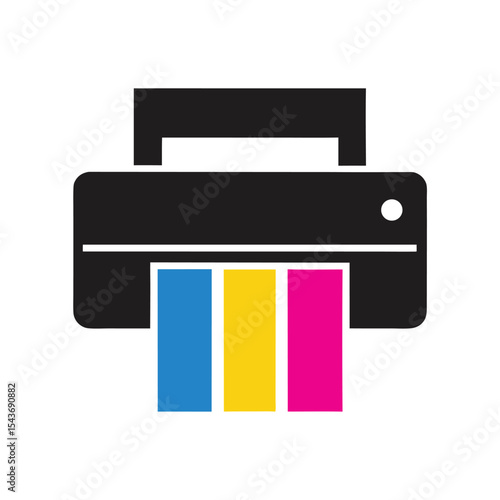 C M Y K Color Printer Icon Design Blue Yellow Magenta Cyan Inkjet Printing Device Symbol