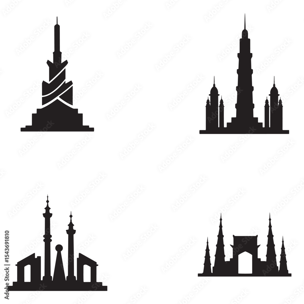 Fototapeta premium Silhouettes of iconic buildings showcasing architectural design and historical significance for travel concepts