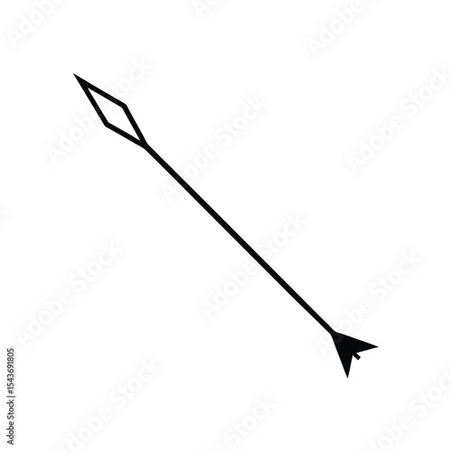 Classic Archery Arrow with Traditional Fletching Line Art Vector Illustration