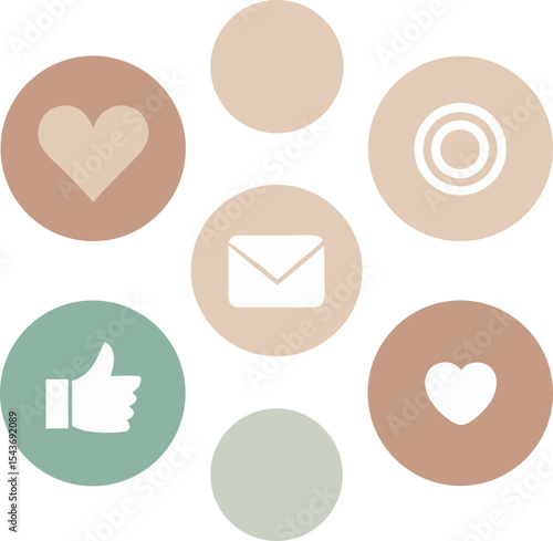 Instagram highlight cover set: round frames, icons, muted pastel fills with white background.
