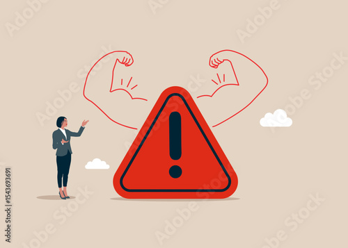 Exclamation attention sign doing strong gesture. High esteem. Root cause analysis or solving problem. Modern vector illustration in flat style