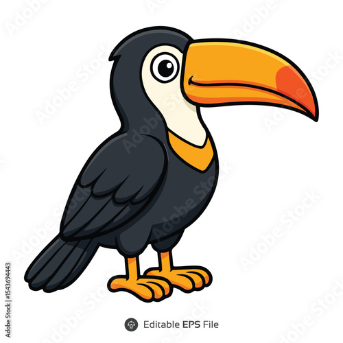 Cartoon Toucan Bird Illustration Black Orange Yellow