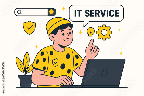 Flat vector Illustration of IT Consultant Giving Presentation to Team with Charts and Data Visualization Elements