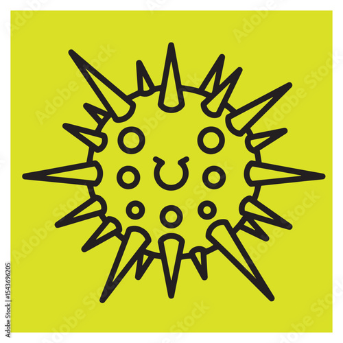 Vector illustration of a spiked virus shape against a bright green background