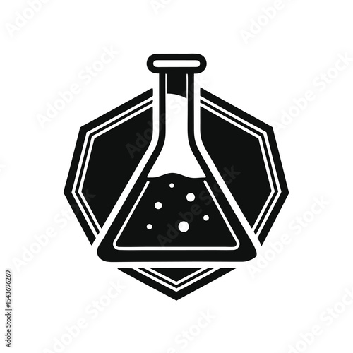 Black and white science flask icon logo