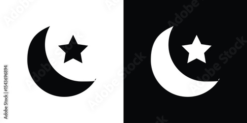 Star and crescent icon collection. line stroke icon. EPS 10