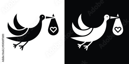 Stork with baby icon collection. line stroke icon. EPS 10