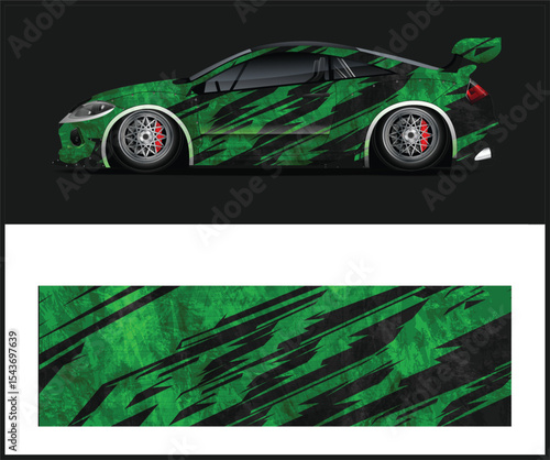 Green and Black Racing Car Wrap Design with Matching Pattern