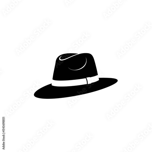 A classic black fedora symbol of vintage charm and sophistication in a minimalist vector icon