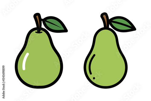 Minimalist cartoon pears with green color and clean lines, perfect for icons, food labels, or children's illustrations.