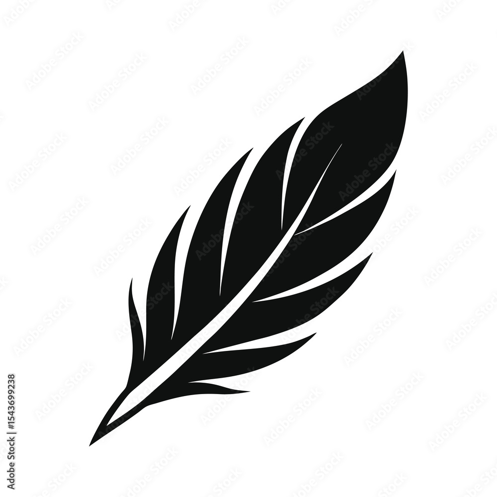 Obraz premium Elegant Black Feather Silhouette on White Background