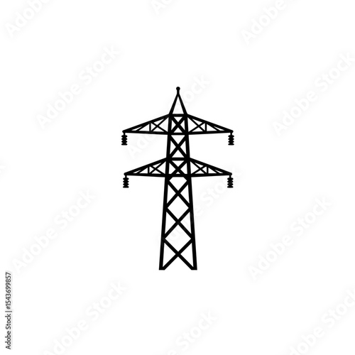 Electricity Pylon: A detailed monochromatic representation of an electricity pylon stands tall, silhouetted against the sky, symbolizing power, infrastructure, and the energy that shapes our world.