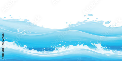 Natural Water Movement Captured in Soft Brushy Watercolor Strokes with Blue Blends on Transparent Backdrop. Harmonious Blue and Green Sea Texture in Watercolor with Subtle Transparent Background