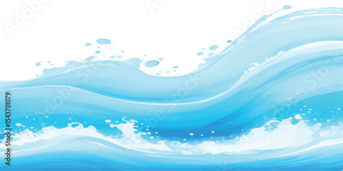 Natural Water Movement Captured in Soft Brushy Watercolor Strokes with Blue Blends on Transparent Backdrop. Harmonious Blue and Green Sea Texture in Watercolor with Subtle Transparent Background