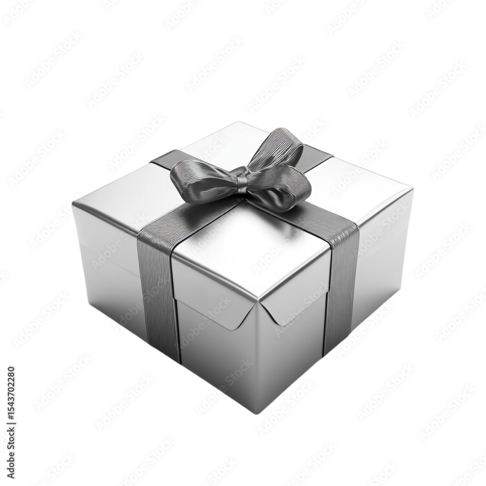 Elegant Silver Gift Box with Gray Bow Awaiting Unwrapping Joyful Surprise Elegant Silver Gift Box with Gray Bow Awaiting Unwrapping Joyful Surprise