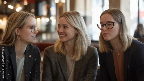 Wallpaper Mural Identical Smiling Women In Business Attire Positive Office Scene Featuring Blonde Professionals In Blazers, Embracing Friendly, Open Atmosphere With Natural Light And Identical Hairstyles Torontodigital.ca