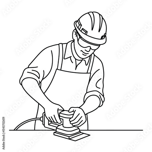 Construction worker using a power sander