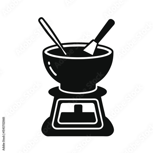 Chocolate fondue pot with skewers illustration