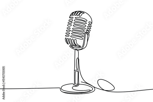 Single line drawing retro microphone illustration