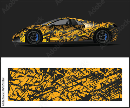 Abstract Yellow and Black Car Wrap Design Template