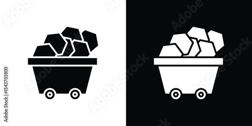 Trolley with coal icon collection. line stroke icon. EPS 10