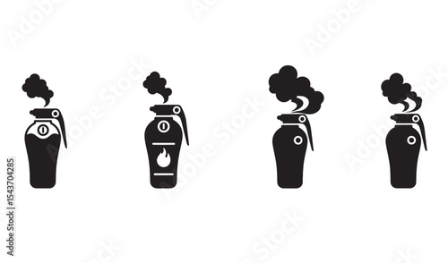 Black and white vector illustration of grenades with smoke for various purposes