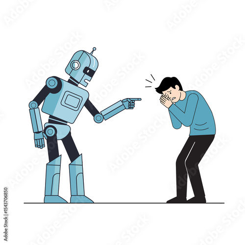 Robot Accusing Human: AI, Artificial Intelligence, Human-Robot Interaction, Technology Illustration Flat vector illustration