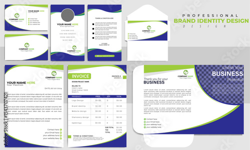 Minimal Creative modern simple organic corporate brand office stationary design set template including business card, ID card, Letterhead, envelope, file folder Corporate business editable vector file