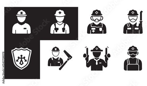 Occupational safety and construction workers silhouettes depicting various professions and protective gear