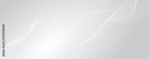 Abstract white wave dynamic curve lines on gray background. Energy technology concept modern backdrop design for business, presentation, banner.