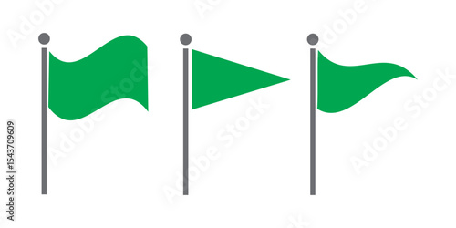 Set of simple green flag on a neutral white background, symbolizing peace or nature.