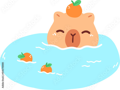 Cute Capybara in Onsen with Orange 