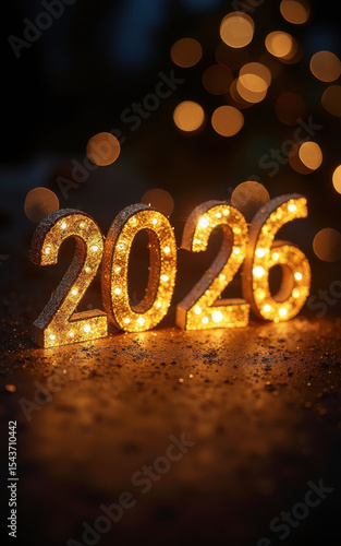 2026 Luminous Lettering on a Dark Background with Bokeh