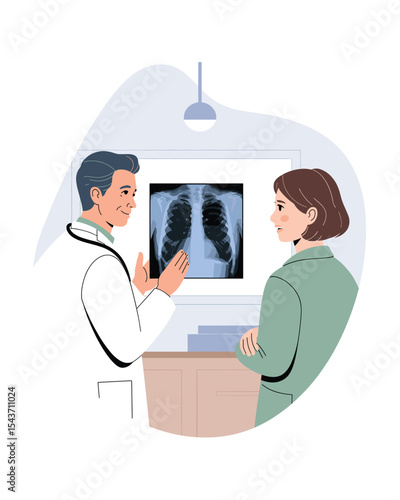 Doctor Explaining X-Ray to Patient in Consultation for Healthcare Illustration