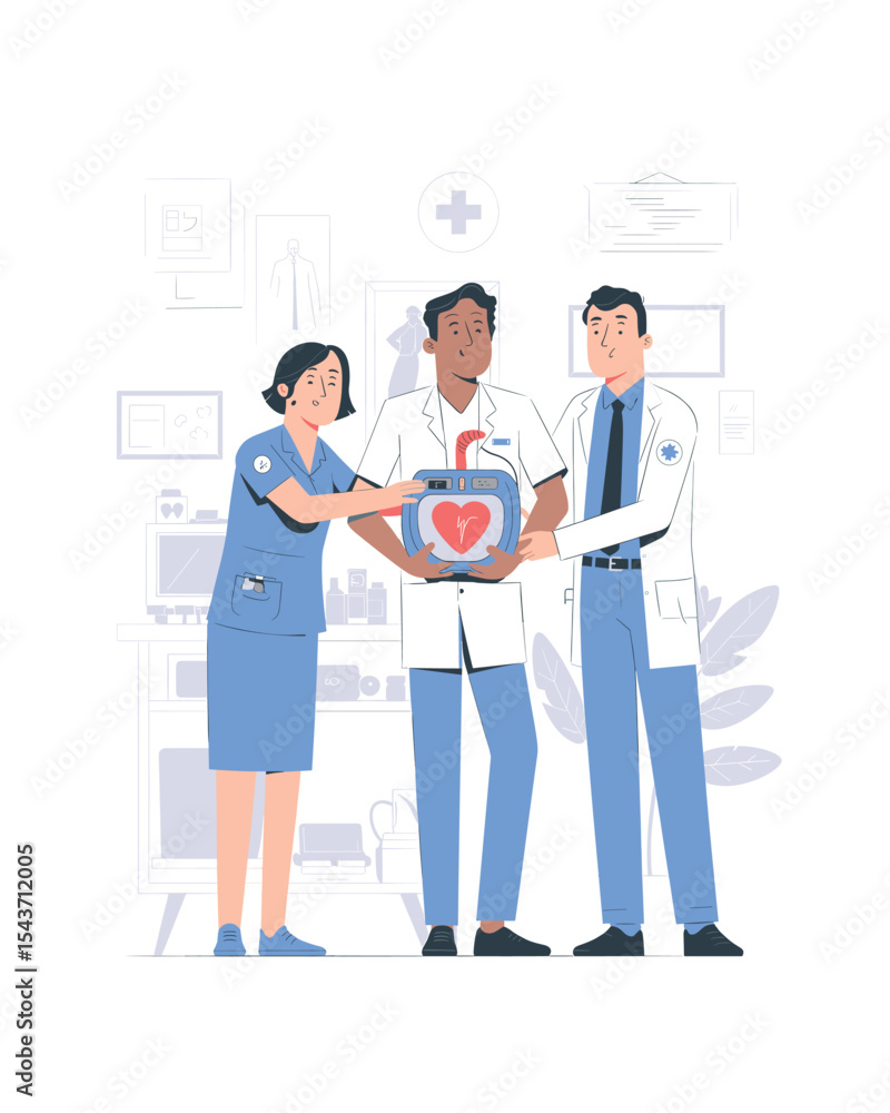 Doctors and Nurse Handling a Defibrillator, Teamwork in Emergency Room Doctors and Nurse Handling a Defibrillator, Teamwork in Emergency Room