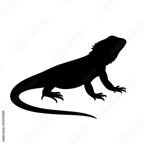 Black Silhouette of Bearded Dragon with Detailed Spiked Beard and Claws