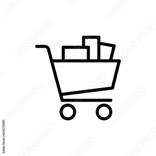 Shopping cart icon with products line art