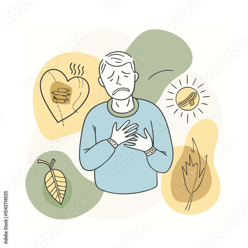 Heartburn Pain Relief, Chest Pain, Acid Reflux, and Digestive Health Concept
