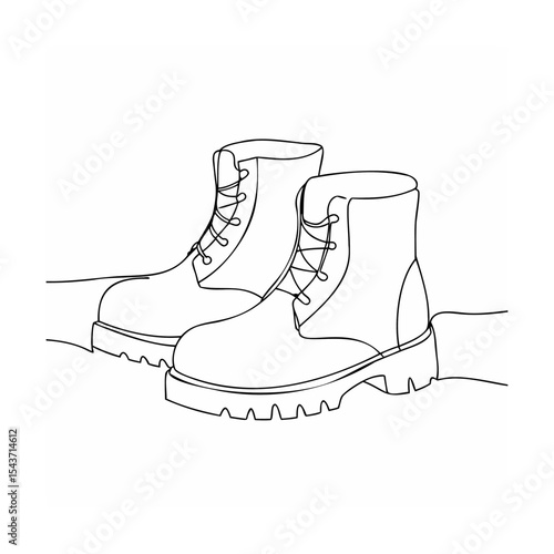 Single Line Art Drawing of Two Lace Up Boots single line drawing