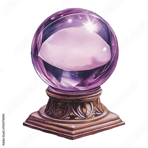Watercolor style purple crystal ball fortune telling on transparent background vector