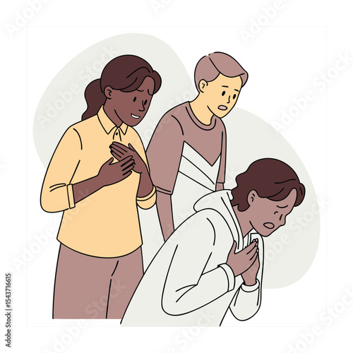 Choking Emergency Response: First Aid Illustration with Heimlich Maneuver Assistance