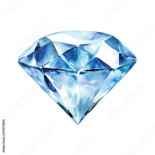 Watercolor diamond illustration sparkling gemstone jewel isolated on transparent background